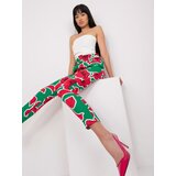 Fashion Hunters Green-pink elegant trousers with print Cene