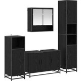 vidaXL Komplet pohištva za kopalnico s polico 4 pcs Črna Orehovina | Shoptok.si