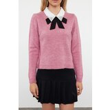 Trendyol Dusty Rose Soft Texture Garnished Ribbon/Bow Detailed Stone Knitted Sweater | shoptok.hr