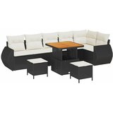  9-dijelni vrtni set sofa s jastučićima Crni Poly Rattan Akacija Vrtna garnitura - 3-dijelni vrtni blagovaonski set s jastučićim | shoptok.hr