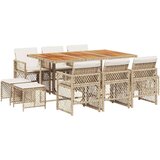 vidaXL Vrtna jedilna garnitura 11-delna z blazinami bež poli ratan, (21316409) | Shoptok.si