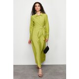 Trendyol Green Shirt Collar Waist Tie Detailed Woven Dress Cene