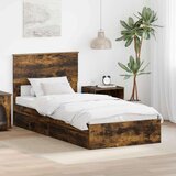  Postelja s shranjevanjem z vzglavjem Dimljeni oreh 90 x 190 cm, (5000106934) | Shoptok.si