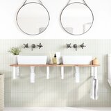  Zidna polica za umivaonik od čelika i masivnog bagremovog drva Smeđa 120 x 50 x 2 cm | Shoptok.si