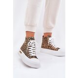 Boto High Women Sneakers With Leopard Print On Platform Brown Laviriona | shoptok.hr