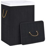  Košara za rublje od bambusa s 2 odjeljka crna 72 L | shoptok.hr