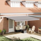 vidaXL Ročna retraktibilna tenda z LED svetlobo svetlo siva 450x350 cm, Tenda za zamenjavo blaga za okvir 4.5x3.5 m svetlo siva | Shoptok.si