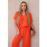 Kesi Women's summer set with necklace, blouse + trousers - orange cene