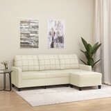  The Living Store Kavč trosed s stolčkom za noge krem 180 cm umetno usnje - Trosed S Stolčkom Za Noge, (21485157) Cene