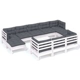  Vrtna sedežna garnitura 11-delna z blazinami bela borovina, (20972955) | Shoptok.si