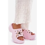 Boto Women's Foam Slippers On Massive Platform With Golden Decorations Pink Ivoriel | Shoptok.si