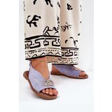 Boto Women's Sandals With Decoration On Flat Blue Heel Eco Suede Beige Ralisses Cijene