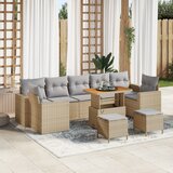 vidaXL 10-delni vrhnji sedežni set z blazinami bež poli ratan akacija | Shoptok.si