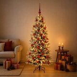  Umjetno božićno drvce s kuglicom 120 cm 150 LED lampica - Zelena i bijela 120 cm s LED-ima i crvenim lopticama | shoptok.hr