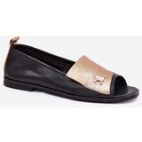 Zazoo Leather Elegant Ballerinas With Open Toes 1865 Gold-Black | Shoptok.si