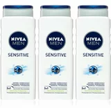 Nivea Men Sensitive gel za prhanje za moške 3 x 500 ml (ugodno pakiranje)