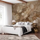  Foto tapeta - Floral Ornaments Carved in Delicate Sepia and Brown Shades 200x140 | shoptok.hr