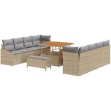  11-dijelni Vrtni Sofa Set s Jastucima Bež Poli Ratan Akacija 2-sjedni Vrtni Sofa s Prostorom za Pohranu i Jastucima Bež Poli Ra Cijene