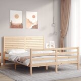 The Living Store Posteljni okvir z vzglavjem 160x200 cm trden les - Posteljni Okvir, (21438477) Cene