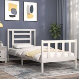  Posteljni okvir z vzglavjem bel 2FT6 trden les | Shoptok.si