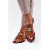 Zazoo Elegant Women's Leather Slippers With Decoration 3008 Camel | Shoptok.si