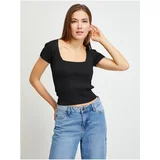 Guess Black Women's Ribbed Cropped T-Shirt - Women