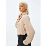 Koton Scarf Collar Satin Shirt Long Sleeve Aerobin Fabric