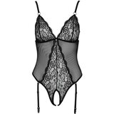 Cottelli Čipkasti otvoreni body s podvezicama (crni) - M | shoptok.hr