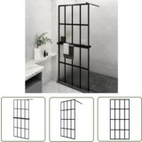 The Living Store Pregrada za tuš s polico črna 90x195 cm ESG steklo in aluminij - Stena Za Tuš, (21745263) Cene