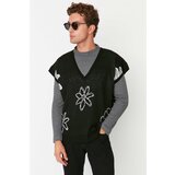 Trendyol Black Unisex Oversize Fit Wide Fit Floral Patterned Knitwear Sweater Cene'.'