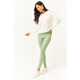Olalook Women's Almond Green Fleece High Waist Leather Look Leggings | shoptok.hr