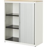 mauser Omara s prečnim rolojem, VxŠxG 1180 x 800 x 432 mm, plošča iz umetne mase, 2 polici, čisto bele / aluminijaste barve / javor | Shoptok.si