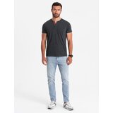 Ombre Men's t-shirt with unbuttoned round henley neckline - black | Shoptok.si