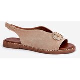 Boto Ladies Sandals With Decoration On Flat Heel Eco Suede Beige Ralisses | shoptok.hr