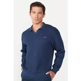 AC&Co / Altınyıldız Classics Men's Navy Blue Loose Fit Fleece 3 Thread Polo Neck Jacquard Sweatshirt