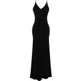 Trendyol Black Body-Sitting Ruffle Long Evening Dress Cene