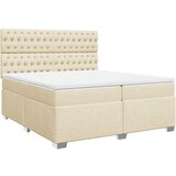 vidaXL Box spring postelja z vzmetnico krem 200x200 cm blago, (21302351) | Shoptok.si