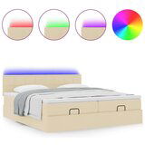 vidaXL Otomanski posteljni okvir z vzmetnicami krem 160x200 cm blago, (21609197) | Shoptok.si