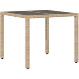 vidaXL Vrtni stol sa staklenom pločom bež 90x90x75 cm od poliratana | shoptok.hr