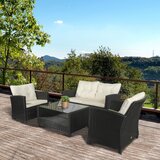 Outsunny 4-delna garnitura vrtnega pohištva iz ratana PE in mizica za kavo, kavč in fotelji v črni in bež barvi 124x68x76cm, (20752881) Cene