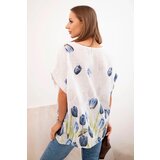 Kesi Włoski Women's cotton shirt with a floral pattern white | shoptok.hr