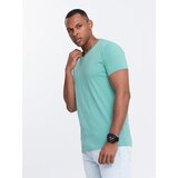 Ombre Men's BASIC classic cotton T-shirt with a v-neck - turquoise Cene
