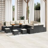 vidaXL 14 dijelni set sofe za vrt s jastucima crni poli ratan, 2 sjedala sofa za vrt s jastucima crni poli ratan, 4 dijelni set za vrt s jastucima crni poli ratan | shoptok.hr