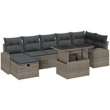 vidaXL set vrtne sedežne garniture z 8 kosi z blazinami siva poli ratan, dvosedna vrtna kavč s shrambo in blazinami siva poli ratan | Shoptok.si