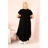 Kesi Włoski Plus size women's dress with short sleeves and ruffle made of light viscose black | shoptok.hr