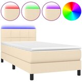 vidaXL Box spring postelja z vzmetnico LED krem 90x200 cm blago | Shoptok.si