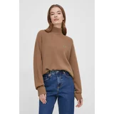 Lacoste Volnen pulover ženski, rjava barva