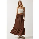  Women's Brown Flounce Summer Midi Skirt