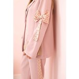 Kesi Włoski Women's set with viscose – blazer with lapels and pants with a stripe dusty pink | Shoptok.si