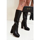 Boto Women's Knee High Heels Eco Leather Black Thalina | Shoptok.si